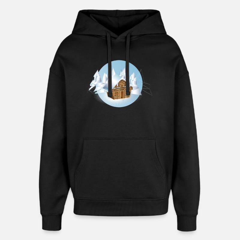 pieni hirsimökki keskellä jäämaisemaa - Huppari unisex Stanley/Stella Oversized - musta