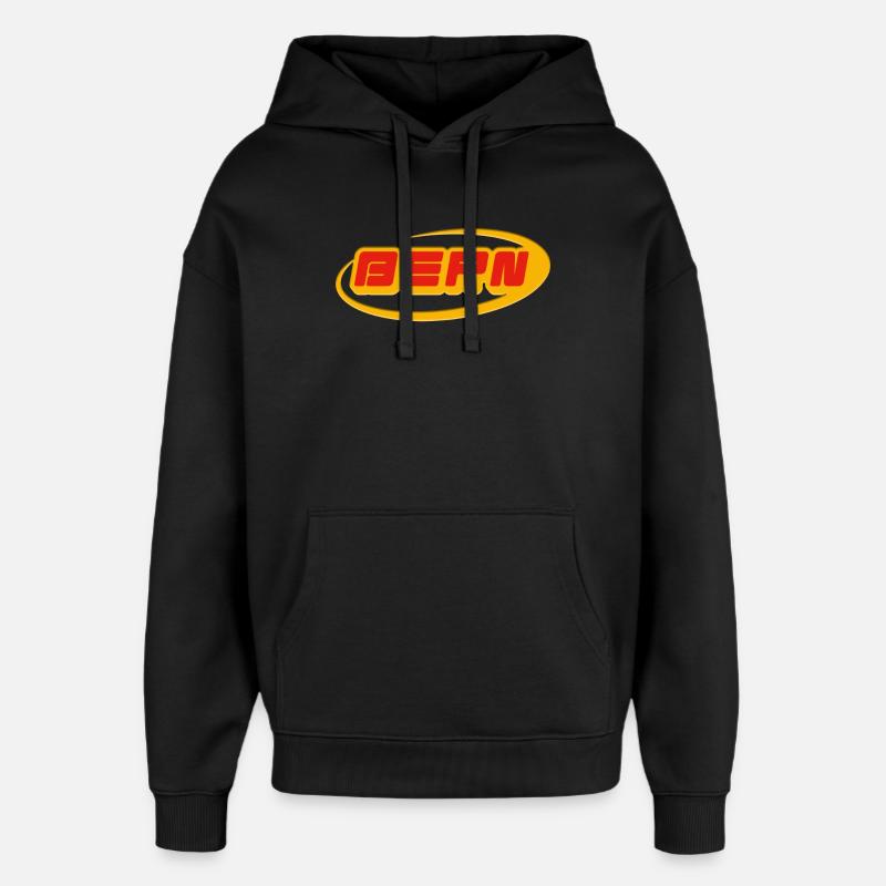 Lettrage de Berne avec courbe jaune - Sweat à capuche unisexe Stanley/Stella Oversized - noir
