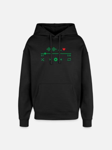 Green Audio Wave Pulse - Oversized Unisex Hoodie by Stanley/Stella - black