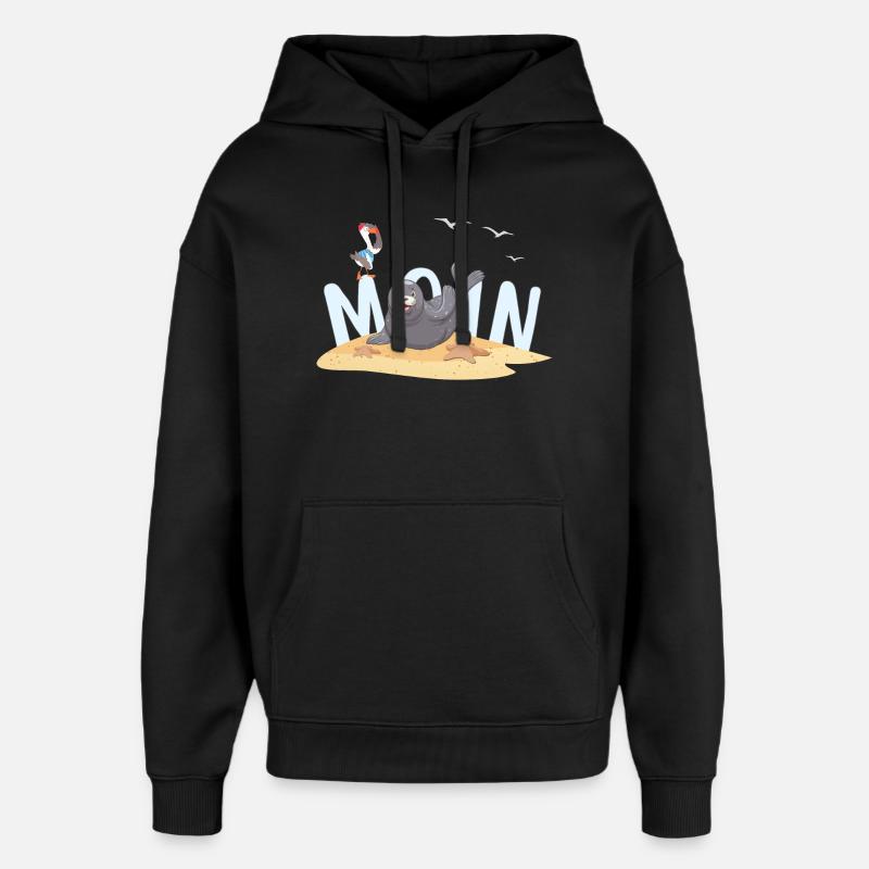 Moin Robbe Möwe Strand - Oversized Unisex Hoodie von Stanley/Stella - Schwarz