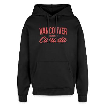 Vancouver, Canada, Vintage Print - Sweat à capuche unisexe Stanley/Stella Oversized - noir - Devant - AI Model Female 172 light (172cm) & AI Model Male 185 light (185cm)
