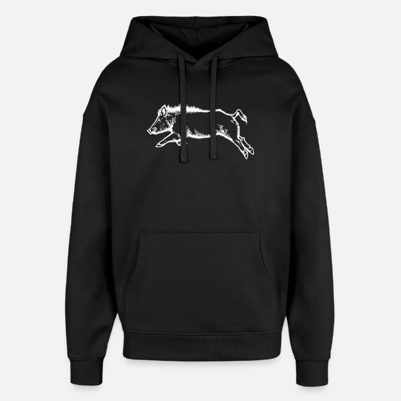 Wild boar jumping (white) - Oversized Unisex Hoodie by Stanley/Stella - black
