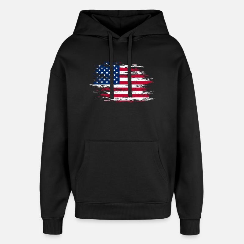 Drapeau des États-Unis utilisé - Sweat à capuche unisexe Stanley/Stella Oversized - noir