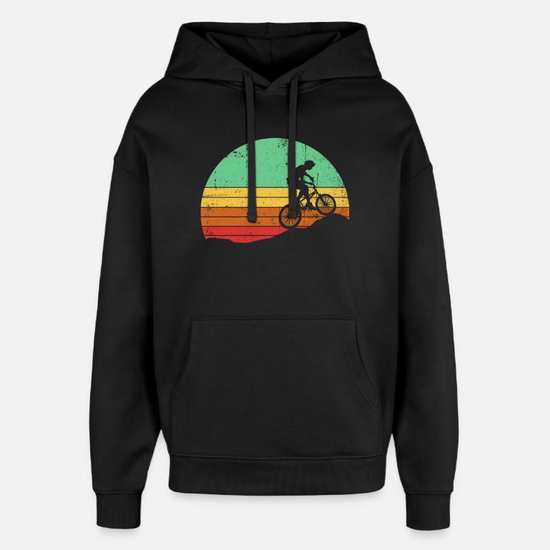 Retro Sunset Cyclist Silhouette - Oversized Unisex Hoodie by Stanley/Stella - black