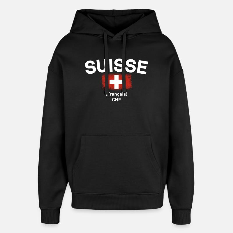 Drapeau suisse CHF Français - Sweat à capuche unisexe Stanley/Stella Oversized - noir