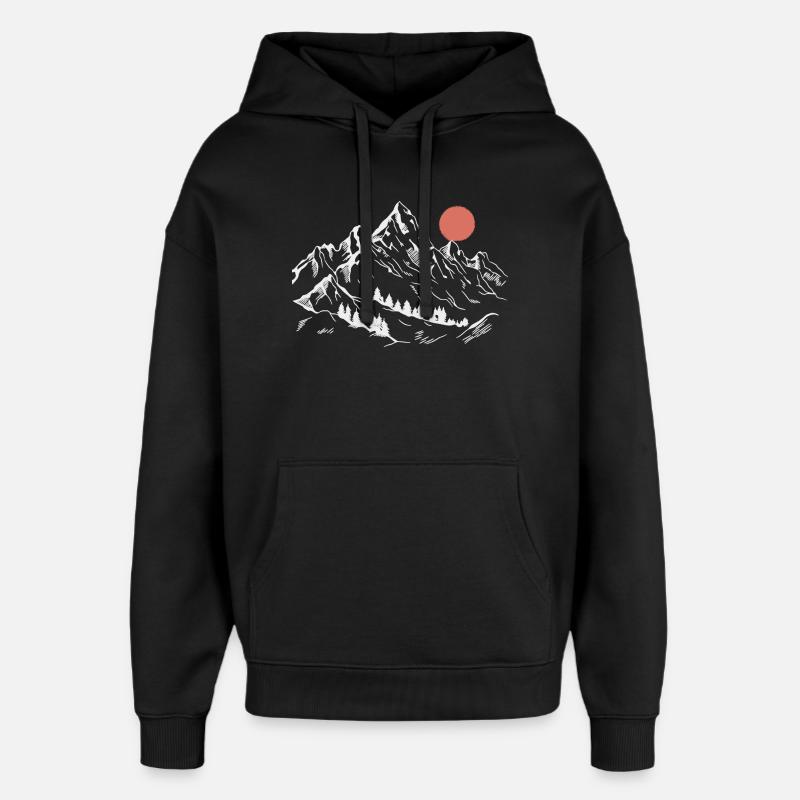 Schneebedeckte Gipfel unter roter Sonne - Oversized Unisex Hoodie von Stanley/Stella - Schwarz