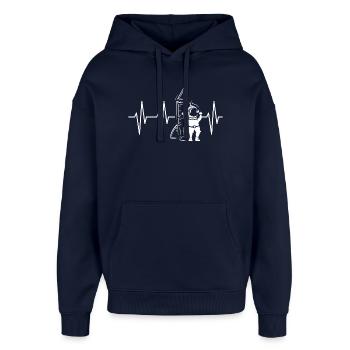 Rocketman Heartbeat Pulse Rocket Astronaut Symbol - Oversized Unisex Hoodie by Stanley/Stella - navy - Front - AI Model Female 172 light (172cm) & AI Model Male 185 light (185cm)