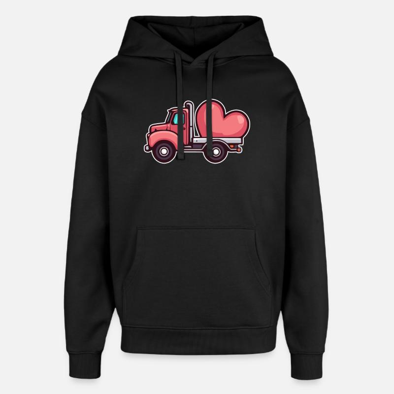 Camion avec coeur Saint-Valentin - Sweat à capuche unisexe Stanley/Stella Oversized - noir