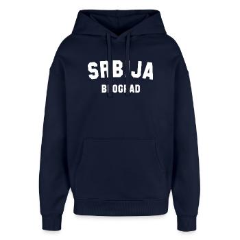 BEOGRAD Belgrade Serbia Serbia - Oversized Unisex Hoodie by Stanley/Stella - navy - Front - AI Model Female 172 light (172cm) & AI Model Male 185 light (185cm)
