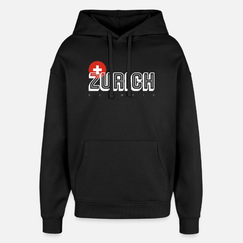 Mot-symbole Zurich avec écusson suisse - Sweat à capuche unisexe Stanley/Stella Oversized - noir