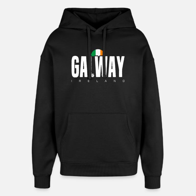 Galway Ireland Distressed Text Logo - Oversized Unisex Hoodie by Stanley/Stella - black