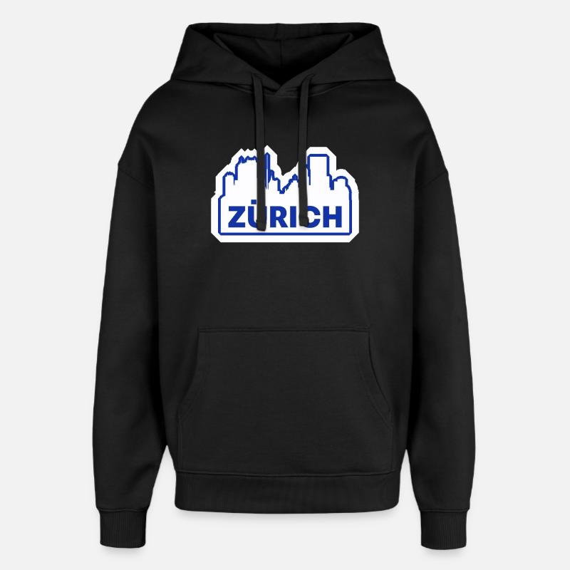 Impression du logo Zurich Skyline - Sweat à capuche unisexe Stanley/Stella Oversized - noir