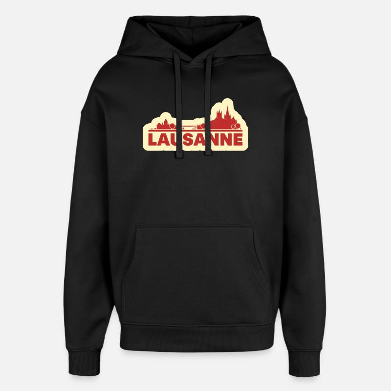 Lausanne Skyline Rétro - Sweat à capuche unisexe Stanley/Stella Oversized - noir