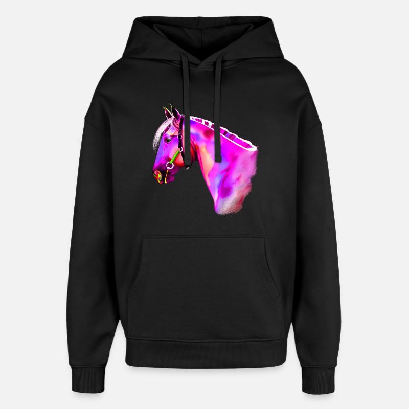 Aquarelle de tête de cheval néon - Sweat à capuche unisexe Stanley/Stella Oversized - noir