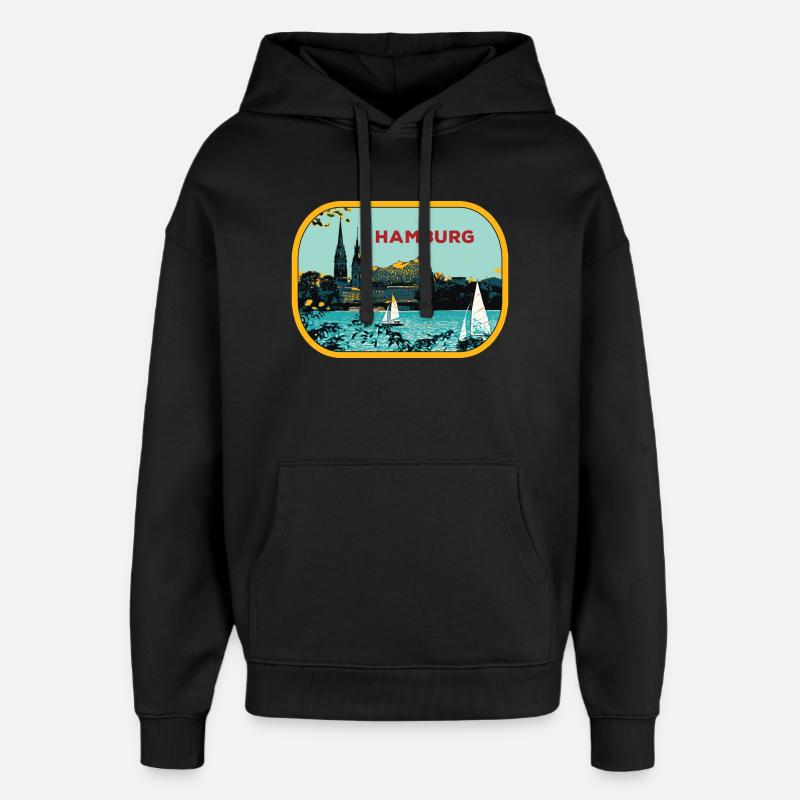 Hambourg fluvial : Illustration de Voiliers - Sweat à capuche unisexe Stanley/Stella Oversized - noir