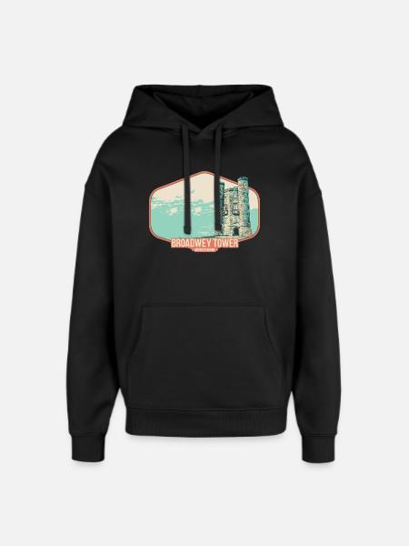 Illustration Broadwey Tower, Worcestershire - Oversized Unisex Hoodie by Stanley/Stella - black
