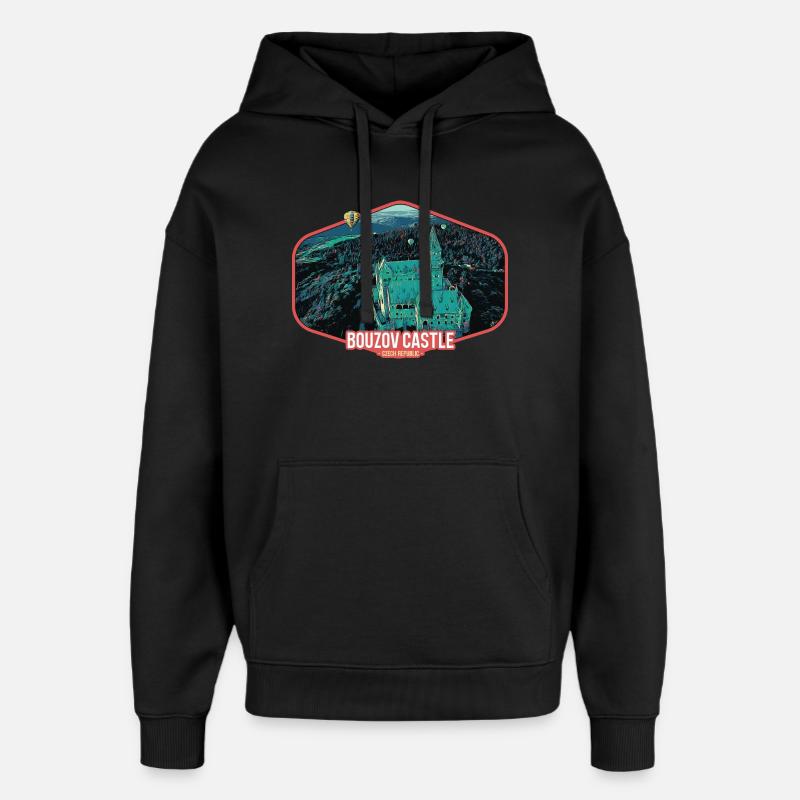 Illustration Château Bouzov en Tchéquie - Sweat à capuche unisexe Stanley/Stella Oversized - noir