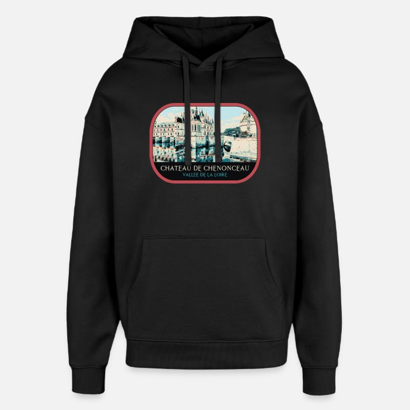 Illustration Château Chenonceau, Vallée Loire - Sweat à capuche unisexe Stanley/Stella Oversized - noir