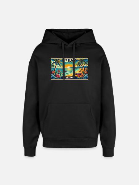 Jalisco Mexico beach palm design - Oversized Unisex Hoodie by Stanley/Stella - black