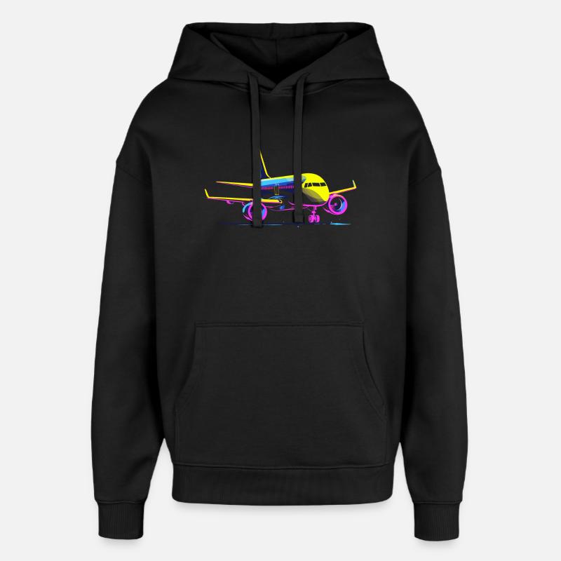 Style de dessin animé d’avion - Sweat à capuche unisexe Stanley/Stella Oversized - noir