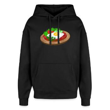 Strammer Max - Oversized Unisex Hoodie by Stanley/Stella - black - Front - AI Model Female 172 light (172cm) & AI Model Male 185 light (185cm)