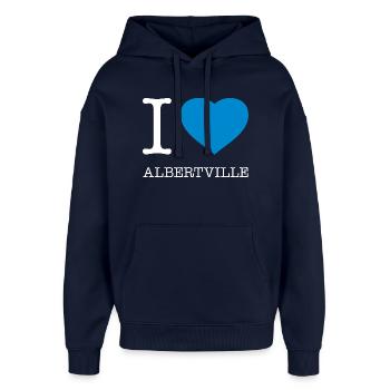 I LOVE ALBERTVILLE - Oversized Unisex Hoodie von Stanley/Stella - Navy - Vorne - AI Model Female 172 light (172cm) & AI Model Male 185 light (185cm)