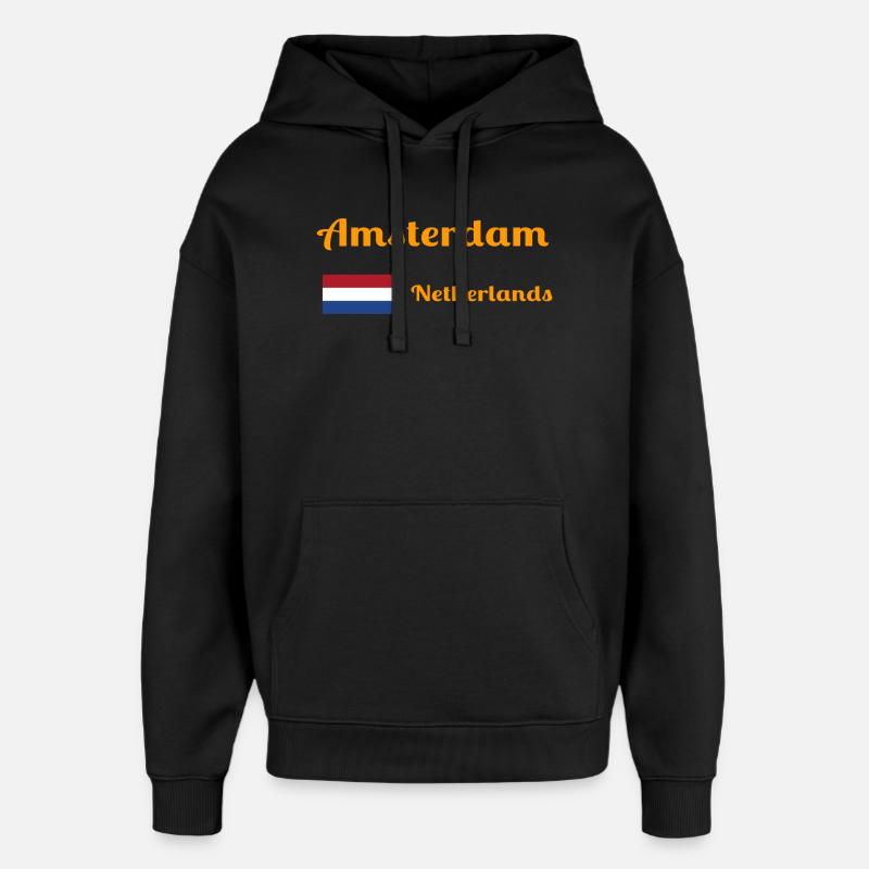 Amsterdam, Pays-Bas - Imprimés élégants - Sweat à capuche unisexe Stanley/Stella Oversized - noir
