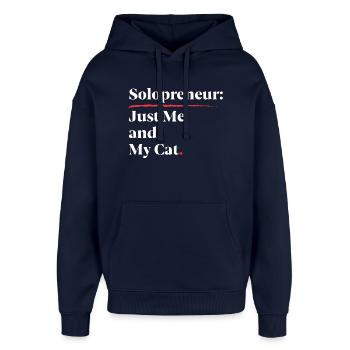 Solopreneur: Nur ich und meine Katze [Weiß] - Oversized Unisex Hoodie von Stanley/Stella - Navy - Vorne - AI Model Female 172 light (172cm) & AI Model Male 185 light (185cm)