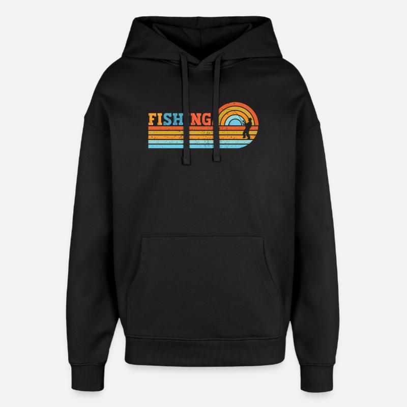 Pêcheur en bande soleil rétro - Sweat à capuche unisexe Stanley/Stella Oversized - noir