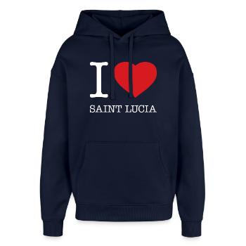 J’ADORE SAINTE-LUCIE - Sweat à capuche unisexe Stanley/Stella Oversized - marine - Devant - AI Model Female 172 light (172cm) & AI Model Male 185 light (185cm)