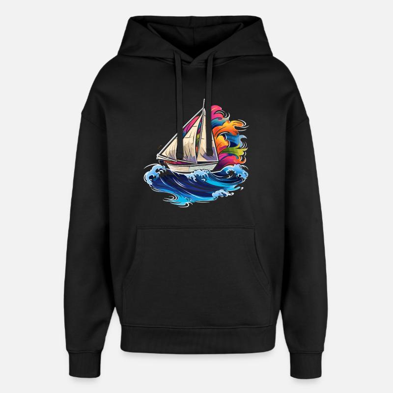 Sailing Synthwave - Oversized Unisex Hoodie by Stanley/Stella - black