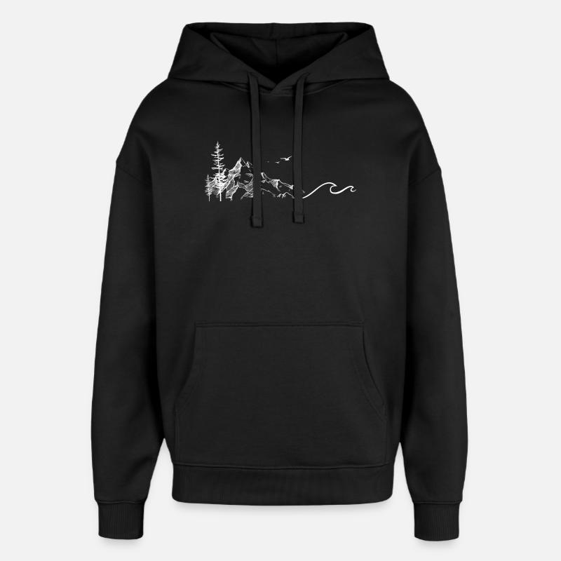Mountain Landscape with Inviting Waves - Oversized Unisex Hoodie by Stanley/Stella - black