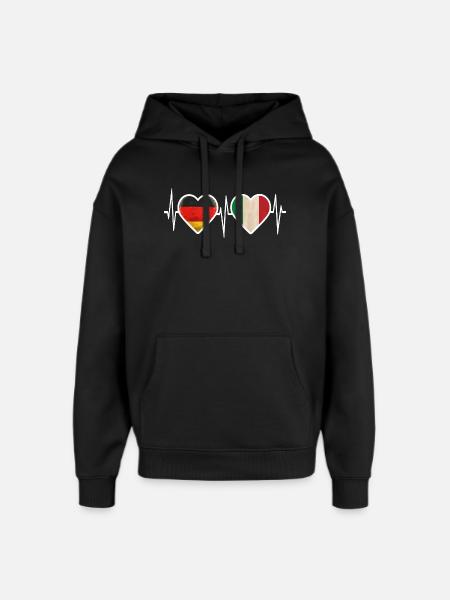 Germany Italy Heartbeat - Oversized Unisex Hoodie by Stanley/Stella - black