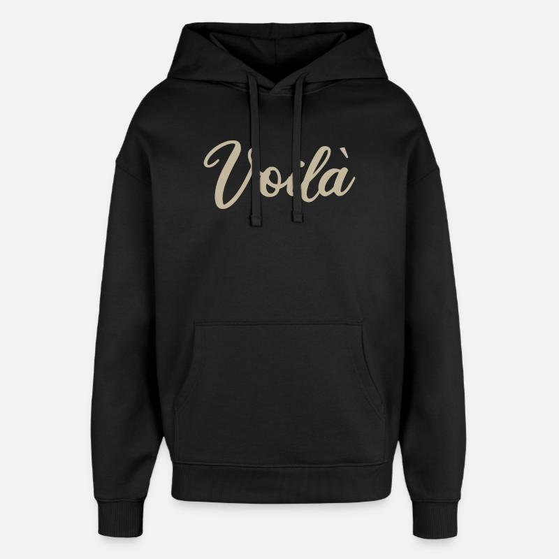 Voila Handlettered Script Design - Oversized Unisex Hoodie by Stanley/Stella - black