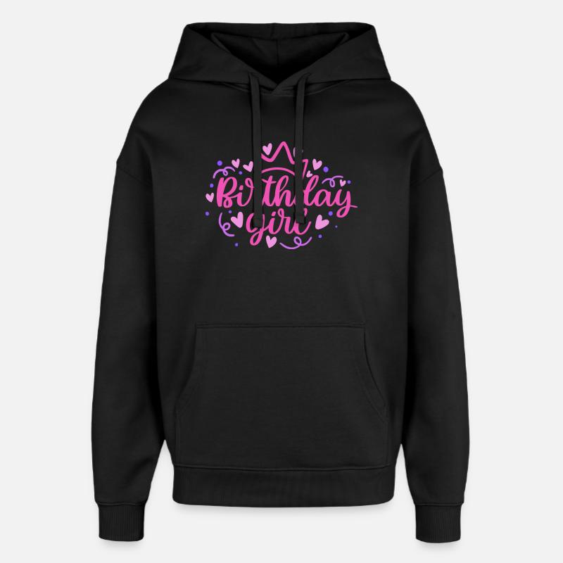 Birthday Girlie with Crown Heart Confetti - Oversized Unisex Hoodie by Stanley/Stella - black