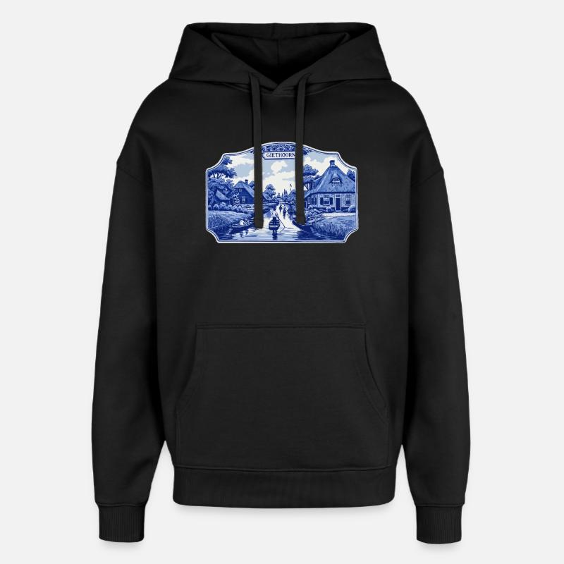 Giethoorn delft bleu - Sweat à capuche unisexe Stanley/Stella Oversized - noir