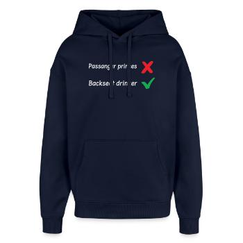Backseat Drinker - Oversized Unisex Hoodie von Stanley/Stella - Navy - Vorne - AI Model Female 172 light (172cm) & AI Model Male 185 light (185cm)
