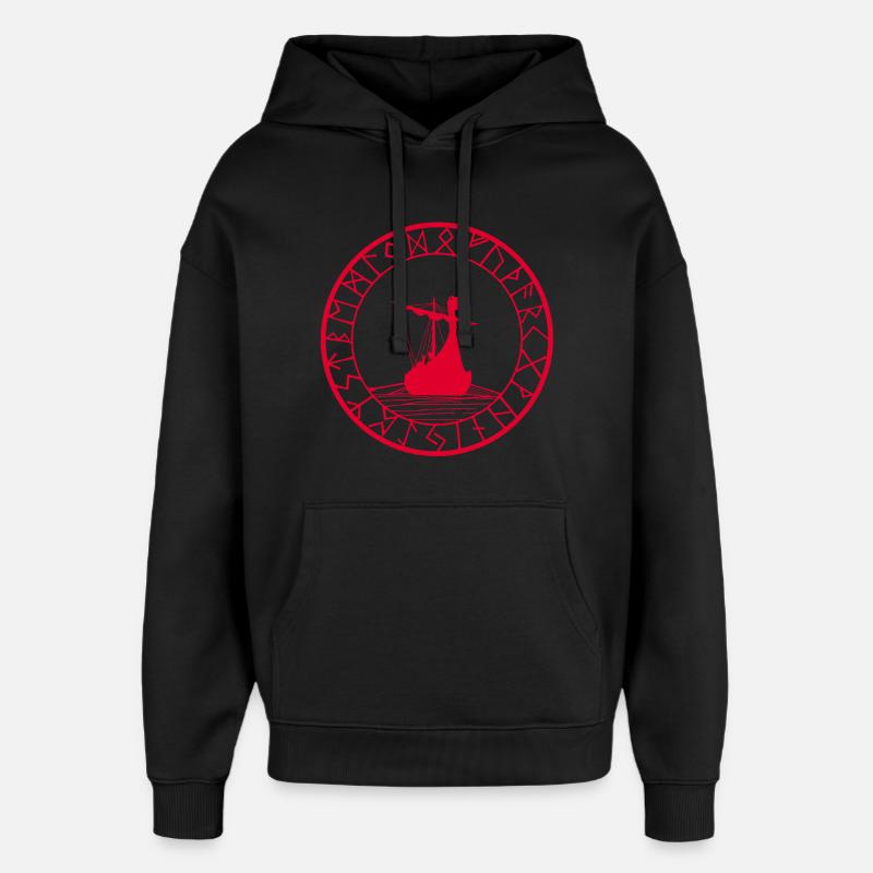 Rotes Wikinger-Langschiff und Kompass - Oversized Unisex Hoodie von Stanley/Stella - Schwarz