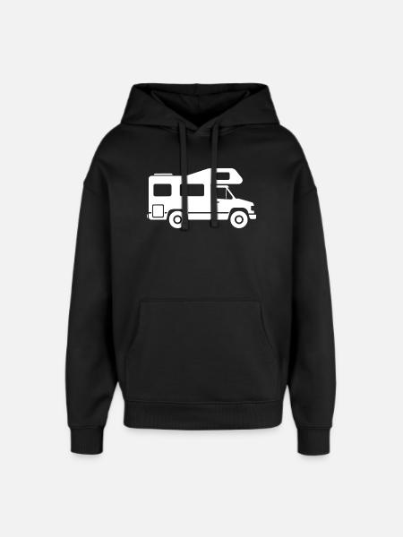 Motorhome Silhouette Camping Family - Oversized Unisex Hoodie by Stanley/Stella - black