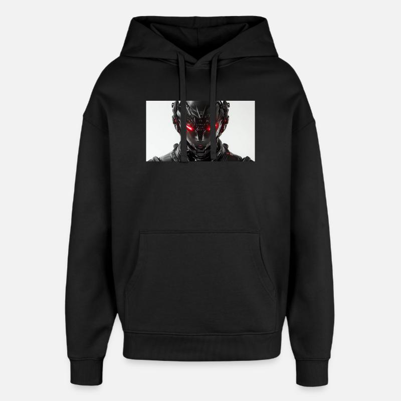 Futuristic robot with red glowing eyes - Oversized Unisex Hoodie by Stanley/Stella - black