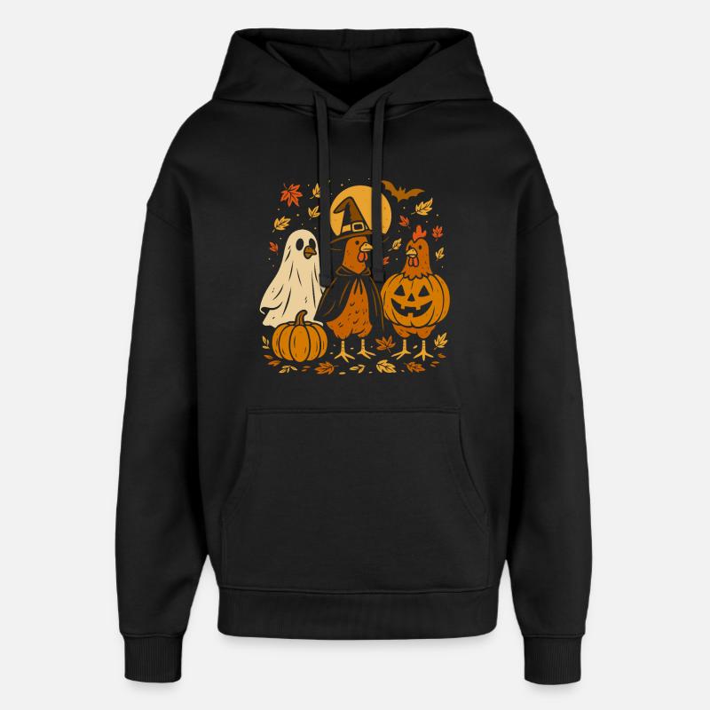 Poulets d'Halloween avec citrouilles et chapeaux - Sweat à capuche unisexe Stanley/Stella Oversized - noir