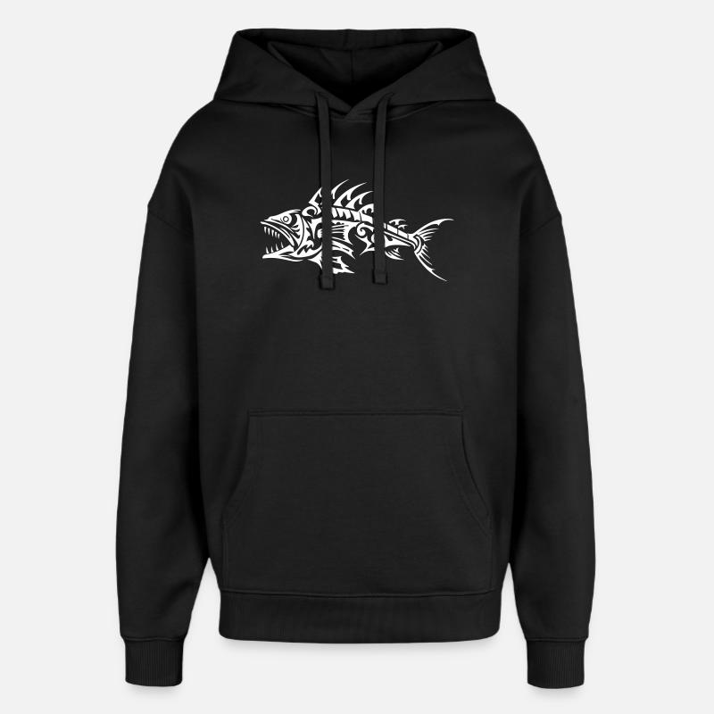 Os de poisson Piranha Tribal - Sweat à capuche unisexe Stanley/Stella Oversized - noir