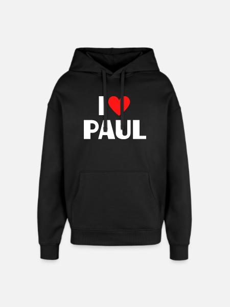 Jeg elsker Paul Red Heart Romantic Name Fan - Hættetrøje unisex Stanley/Stella Oversized - sort