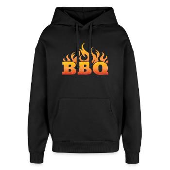 Barbecue Party Flaming BBQ Design - Oversized Unisex Hoodie by Stanley/Stella - black - Front - AI Model Female 172 light (172cm) & AI Model Male 185 light (185cm)