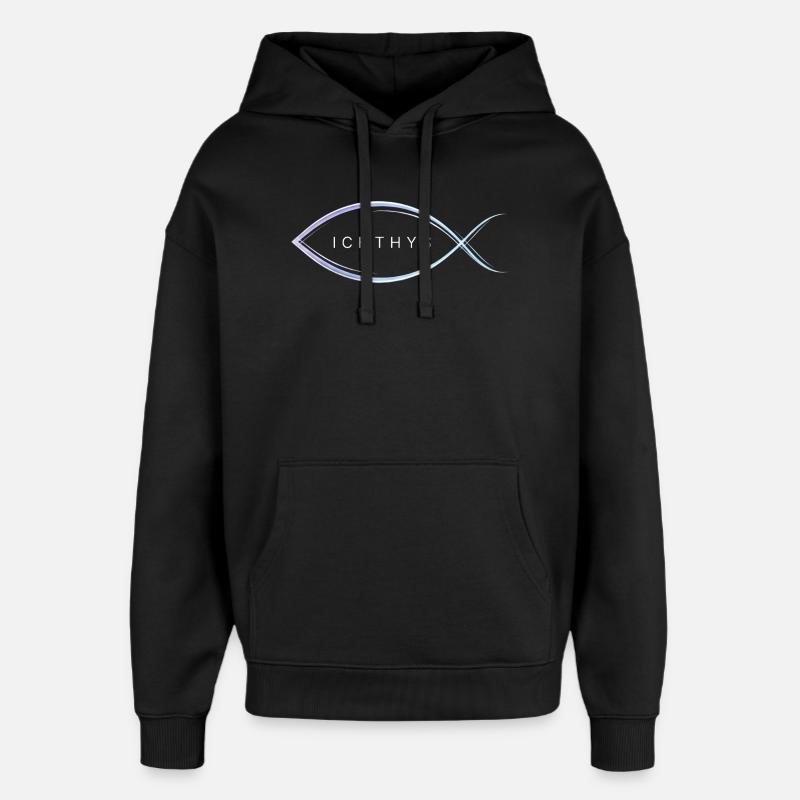 Ichthys - Motif poisson aux lignes élégantes - Sweat à capuche unisexe Stanley/Stella Oversized - noir