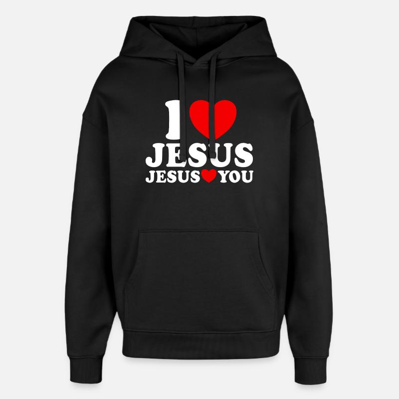 J’aime Jésus Jésus t’aime Foi chrétienne - Sweat à capuche unisexe Stanley/Stella Oversized - noir