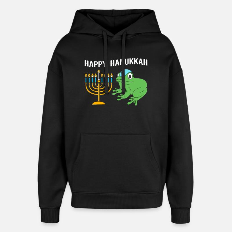 Hanoukka Hanoukka Hanoukka Grenouille - Sweat à capuche unisexe Stanley/Stella Oversized - noir