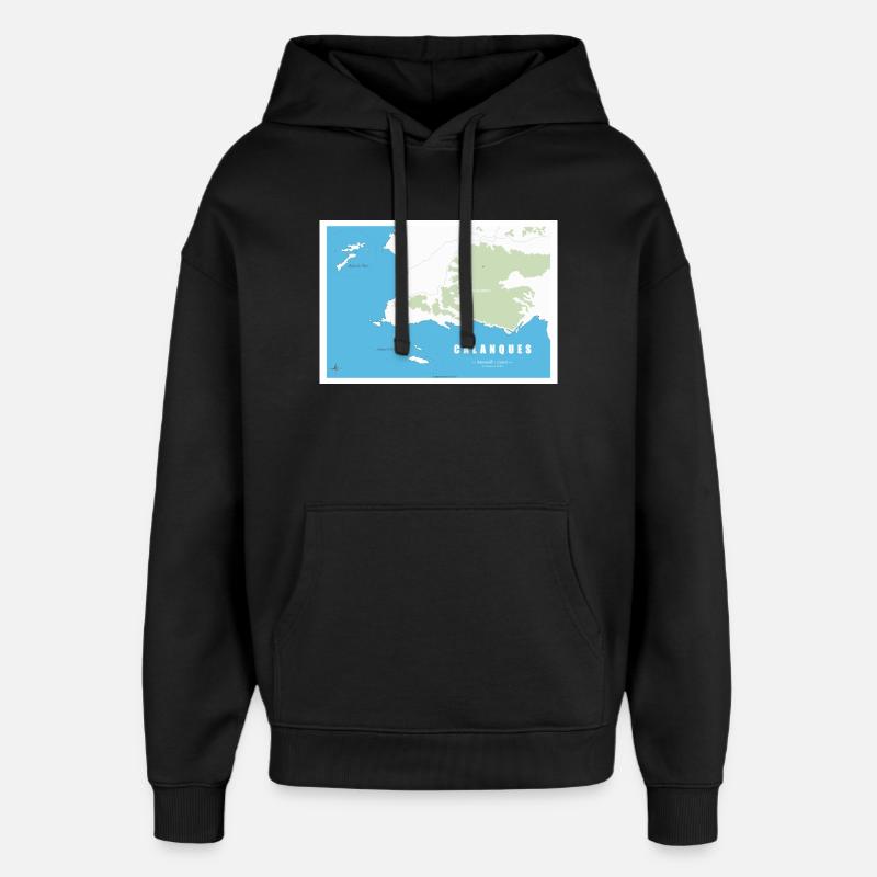 Carte_calanques_design_Marseille_Cassis - Sweat à capuche unisexe Stanley/Stella Oversized - noir
