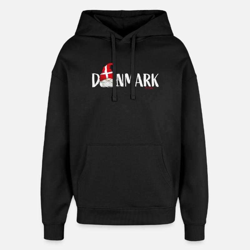 Danmark Lettering Gnome Denmark Flag - Oversized Unisex Hoodie by Stanley/Stella - black