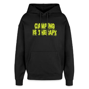 Camping ist Therapie - Oversized Unisex Hoodie von Stanley/Stella - Schwarz - Vorne - AI Model Female 172 light (172cm) & AI Model Male 185 light (185cm)